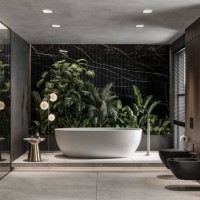 computer generated image of interior of bathroom in 3d with houseplant - home decoration stock pictures, royalty-free photos & images
