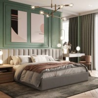 computer graphic of a vintage apartment with art - home decoration stockfoto's en -beelden