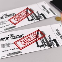 concept for cancelled entertainment events with concert tickets and red cancelled stamp on them - concert stock pictures, royalty-free photos & images