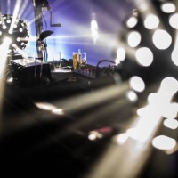 concert stage with bright lights and musical equipment - concert stock pictures, royalty-free photos & images