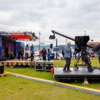 concert video shooting near the building of the museum of modern art in oslo - concert stock pictures, royalty-free photos & images