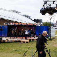 concert video shooting near the museum of modern art in oslo - concert stock pictures, royalty-free photos & images