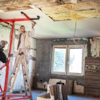 construction worker assemble a suspended ceiling - home decoration stock pictures, royalty-free photos & images