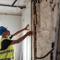 construction worker prepares the kitchen tiles in a home renovation - home decoration stock pictures, royalty-free photos & images