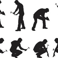 construction workers drilling and hammering - home decoration stock illustrations