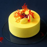 contemporary yellow velvet mousse cake - food stockfoto's en -beelden