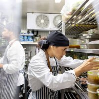 cooks working at a restaurant and looking for ingredients in the pantry - food stock pictures, royalty-free photos & images