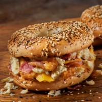 copycat chopped everything bagel breakfast sandwich - junk food stock pictures, royalty-free photos & images