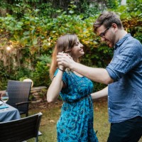 couple dancing at family bbq - garden decoration stock pictures, royalty-free photos & images