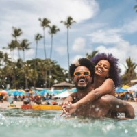 couple having fun at porto de galinhas beach - travel stock pictures, royalty-free photos & images