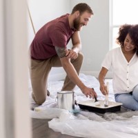 couple paint room together - home decoration stock pictures, royalty-free photos & images