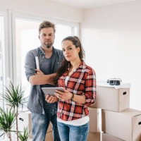 couple planning their new home, using virtual reality goggles - home decoration stock pictures, royalty-free photos & images