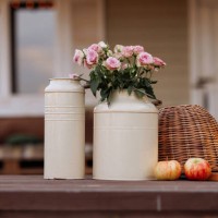 cozy country picnic on wooden porch table. - garden decoration stock pictures, royalty-free photos & images