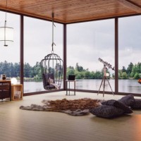 cozy lake house living room with lake view - home decoration stock pictures, royalty-free photos & images