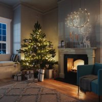 cozy living room with fireplace at christmas night - home decoration stock pictures, royalty-free photos & images
