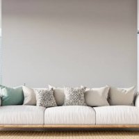 cozy, luxury, and modern living room with sofa, windows and decoration - a close up on the sofa - garden decoration stock pictures, royalty-free photos & images