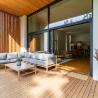 cozy patio with entrance to the house - home decoration stock pictures, royalty-free photos & images