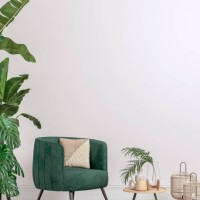cozy retro-chic interior with an art deco armchair, cabinet and potted plants, 50s- 60s decoration - home decoration stock pictures, royalty-free photos & images