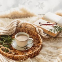 cozy winter composition with coffee and warm scarf - home decoration stock pictures, royalty-free photos & images