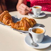 croissants and coffee - a typical parisian breakfast - food stock pictures, royalty-free photos & images