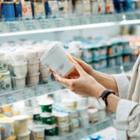 cropped shot of young asian woman shopping in the dairy section of a supermarket. she is reading the nutrition label on a container of fresh organic healthy natural yoghurt - food stock pictures, royalty-free photos & images