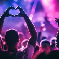 crowd at a concert party. - concert stock pictures, royalty-free photos & images