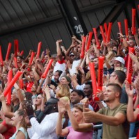 crowd cheering on a stadium - concert stock pictures, royalty-free photos & images