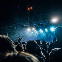 crowd enjoying music concert - concert stock pictures, royalty-free photos & images