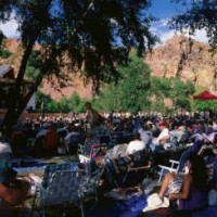 crowd enjoying rockygrass rocky mountains bluegrass festival. - concert stock pictures, royalty-free photos & images