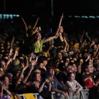 Crowd enjoys a performance by the band Sheppard during the One From The Heart benefit concert on May 15, 2022 in Lismore, Australia. The concert was...