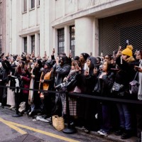 Crowd gathers outside the Paul Smith Fall/Winter 2025 show during Paris Men's Fashion Week in Paris, France, on January 22, 2025. The event attracted...