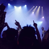 crowd of people at music concert - concert stockfoto's en -beelden