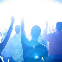 Crowd of ravers at The Bays show, Amsterdam, Holland 2006