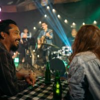 crowd people in nightclub. - concert stock pictures, royalty-free photos & images