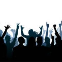 crowd silhouette (all people are complete- a clipping path hides the legs) - concert stock illustrations