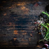 culinary border of rosemary, salt, pepper and oil - food stock pictures, royalty-free photos & images