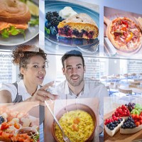 customers choosing food from interactive display in office canteen - food photos et images de collection