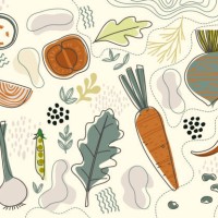 cute cartoon hand-drawn food background with a boho theme. - food stock illustrations