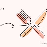 cutlery continuous line illustration - food stock illustrations