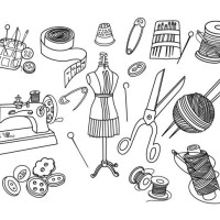 cutting and sewing doodle doodle set - fashion stock illustrations