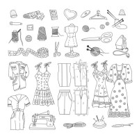 cutting and sewing doodle set - fashion stock illustrations