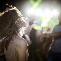 dancing on music festival at night! - concert stock pictures, royalty-free photos & images