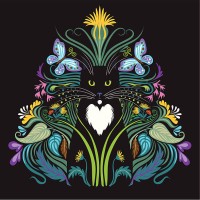 dandelion cat - garden decoration stock illustrations