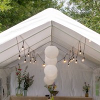 decorated diner table outdoors in a garden. wedding or garden party setting. champagne glasses with a strawberry on the table. summer setting. rose or sangria on the table. white tablecloth and napkin. - garden decoration sto