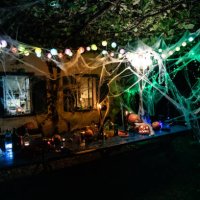 decorated front yard during halloween - garden decoration stock pictures, royalty-free photos & images