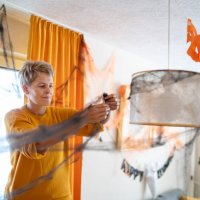 decorating home for halloween - home decoration stock pictures, royalty-free photos & images