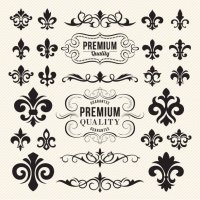 decorative ornate elements and fleur de lis - garden decoration stock illustrations