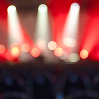 defocused illuminated lights at night music - concert stockfoto's en -beelden