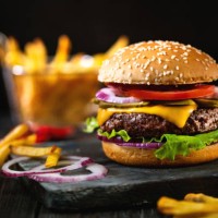 delicious homemade hamburger and french fries - junk food stock pictures, royalty-free photos & images
