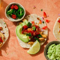 delicious stuffed tortillas with avocado guacamole on the table - food stock pictures, royalty-free photos & images